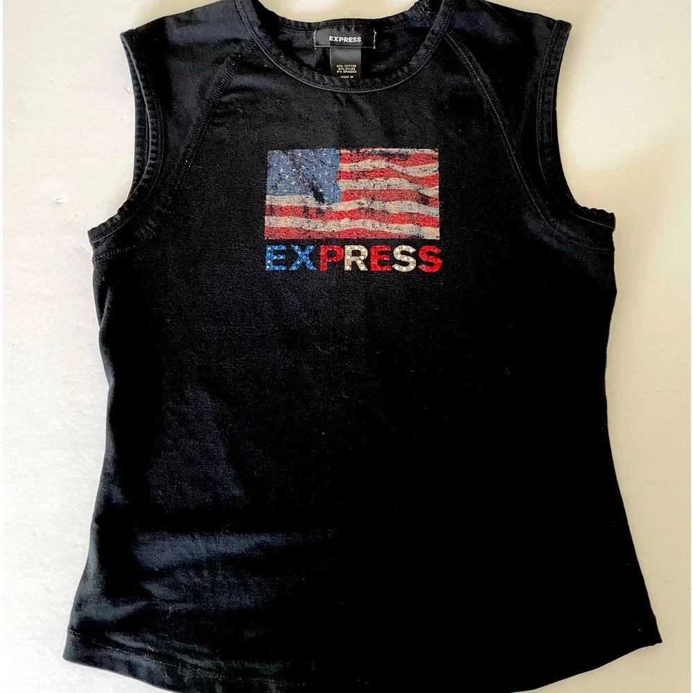 Vintage express black sleeveless shirt with the American flag - Picture 4 of 6